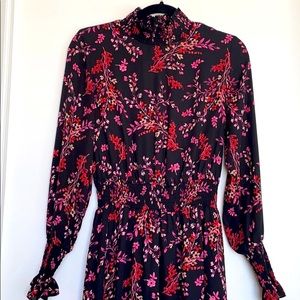 Floral midi dress with smocked waist